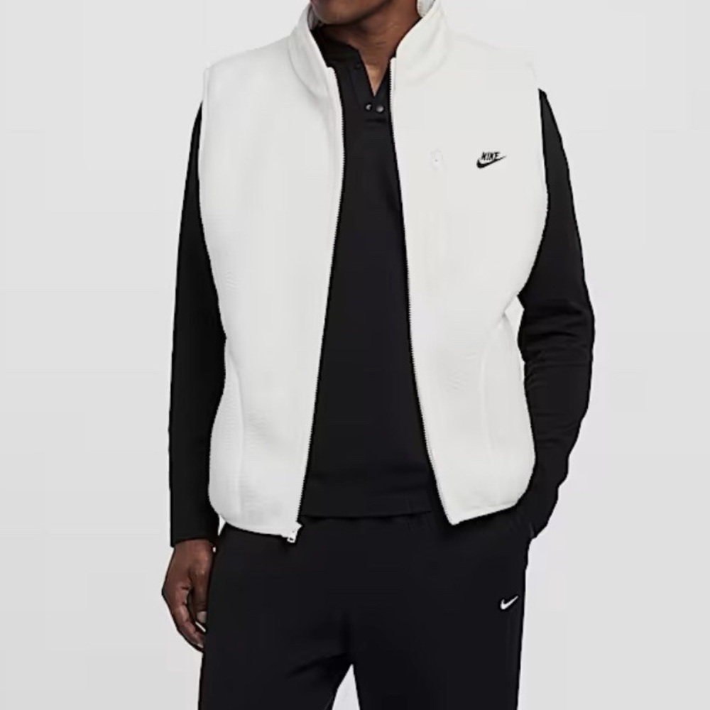 Nike Winterized Fleece Vest Size Medium Mens White Sportswear Club Full Zip - Picture 1 of 9